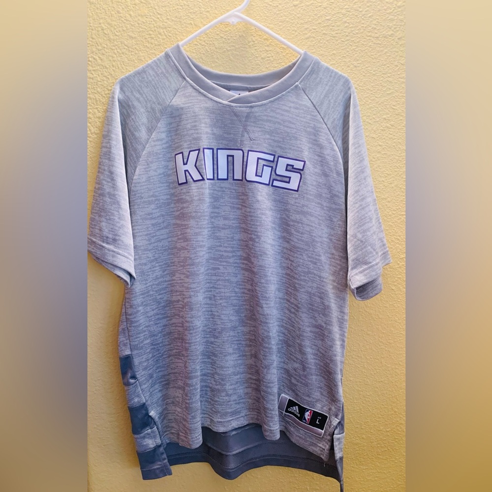 Adidas NBA Sacramento Kings Mens Heather Gray Back Stripes Jersey Shirt Sz Large